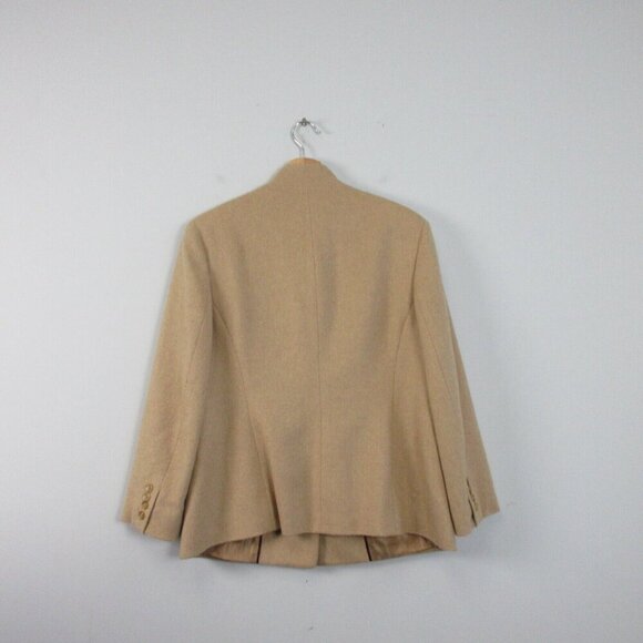 Talbots Pure Camel Hair Nehru Band Collar Blazer Women 12 Beige Button Vtg 520 - Picture 2 of 10